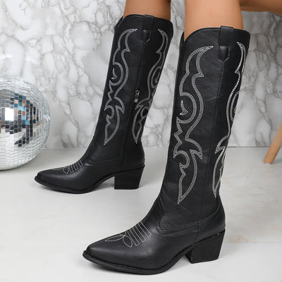 Damen Stiefel Hochwertiges Leder Western Cowboy Stil