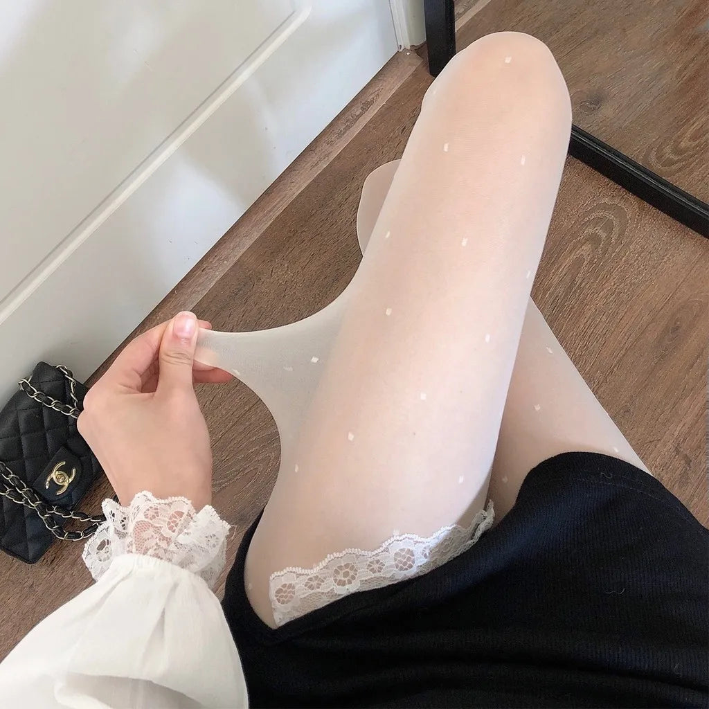 Damen Strumpfhosen mit Herz- und Punktmuster, Elastisch, Modisch