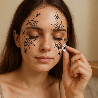 DarkAura | 10er-Pack Halloween Fake Tattoo Aufkleber – Schwarze Spinnennetzmuster für Gesicht, Arme und Partydekoration