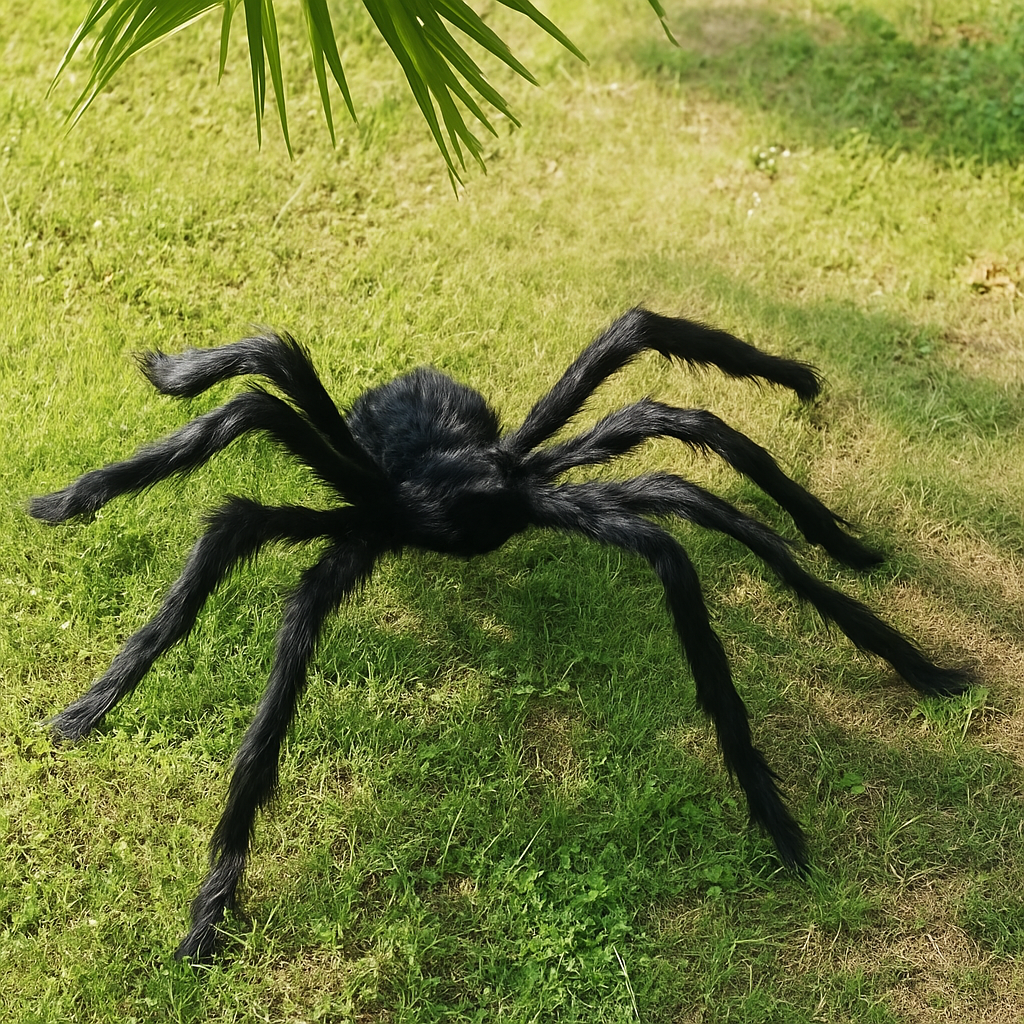 DarkCrawl Riesenspinne 150 cm – Schwarze Halloween Dekoration für Haus & Garten