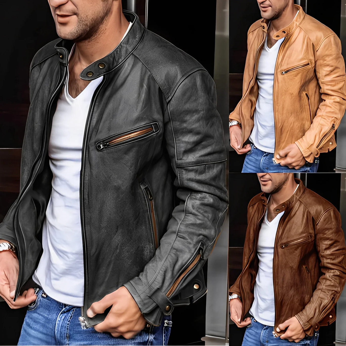 Herren Langarm Biker Jacke | Reißverschluss