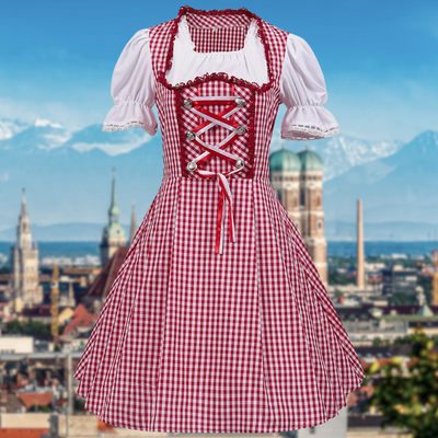 Damen Stilvolle Rot Oktoberfest Dirndl Kleid