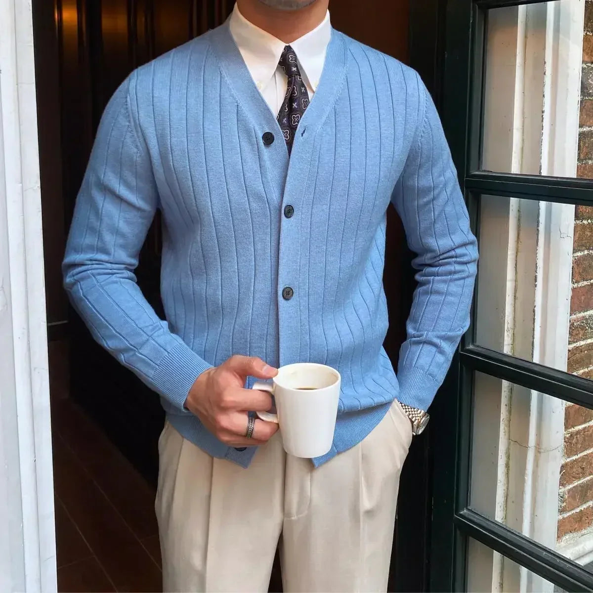 Eleganter V-Ausschnitt Herren Strickjacke für Männer