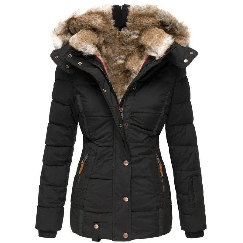 Elegante Damen Winterjacke mit Kunstfellkapuze