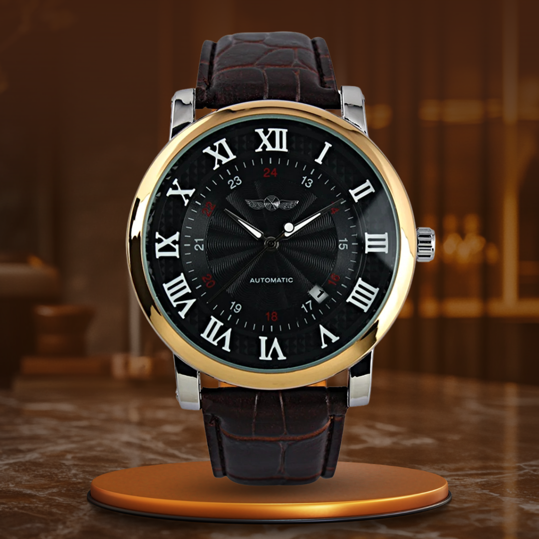 Fadenburg Luxus Leder Vollautomatische Uhr mit Kalenderfunktion - Elegantes Design für Den Herren