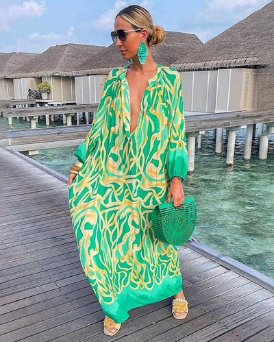 Dorinne | Boho Frühlingskleid Damen - Stylisches langes Kleid mit luftigen Ärmeln