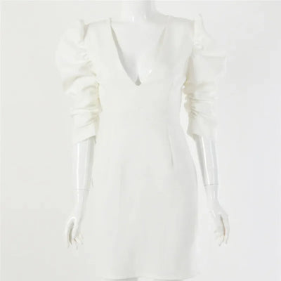 Damen V-Ausschnitt Puffärmel Kleid | Mini
