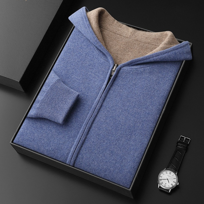 Herren Kaschmir-Wolle Kapuzenpullover mit Reißverschluss - Premium Qualität