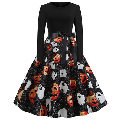 Gothic Karikatur Druck Halloween Kostum | Midi