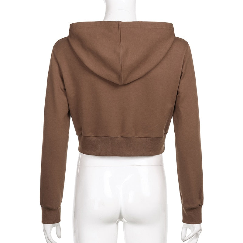 Trendige Figurbetonte Damen Cropped Zip-Up Hoodie mit Kapuze – Alina