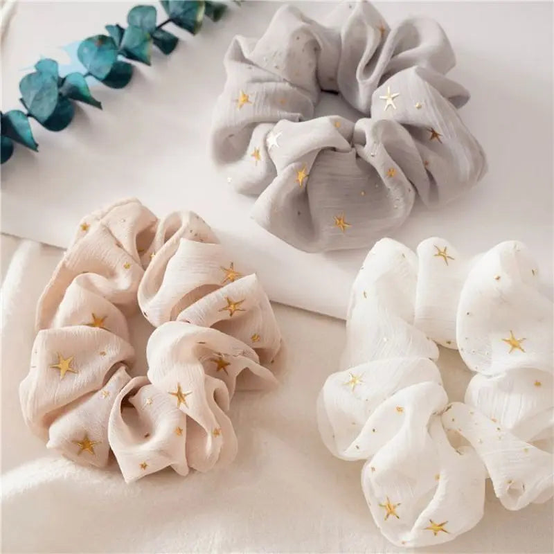 Avelena | Goldstern Gedruckte Chiffon Haargummis Elastisches Band Haargummi für Mädchen