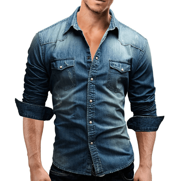 Herren Denim Hemd Casual Stil aus Weichem Stoff mit Langen Ärmeln
