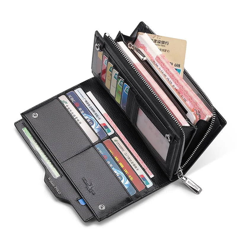 Avelena | Herren Lederhandtasche Multifunktionaler Langer Kartenhalter