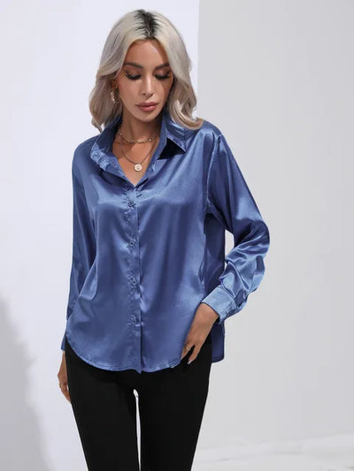 Elegante Satinbluse mit langen Ärmeln - Mühelos und luxuriös