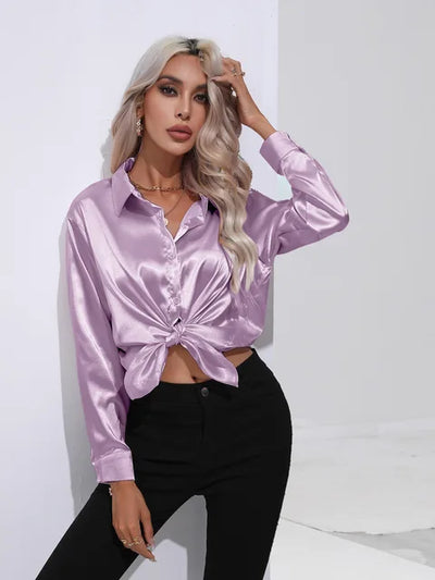 Elegante Satinbluse mit langen Ärmeln - Mühelos und luxuriös