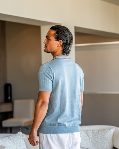 Theo | Sommer Strick-Poloshirt mit Kontrastkragen