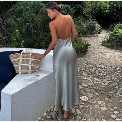 Judy Damen Satin Midikleid mit Neckholder