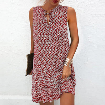 Ursula | Bohémien-bedrucktes Mini-Occasion-Kleid mit Rüschen