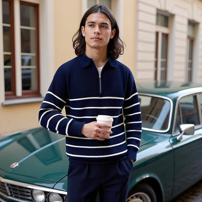 Gestreifter Herren Strickpullover aus Baumwolle