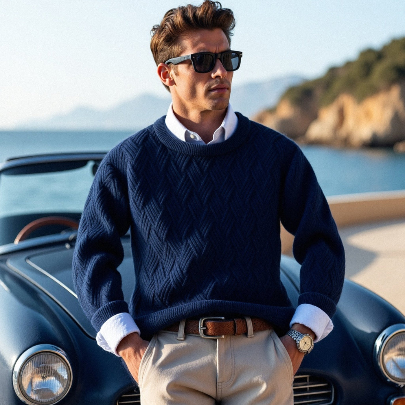 Herren Zopfmuster-Pullover aus Wollmischung - Klassisch & Warm