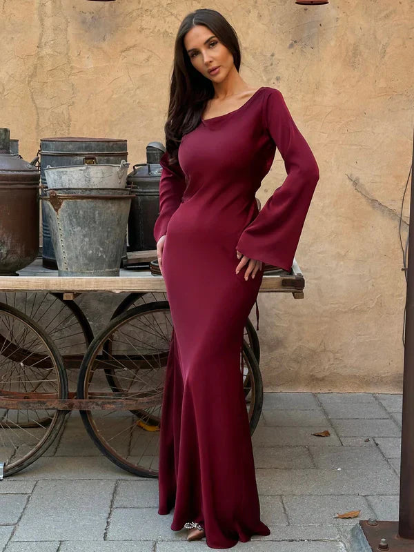 Marie | Maxikleid Langarm Festlich für Damen - Elegantes Hochzeitsgast Kleid