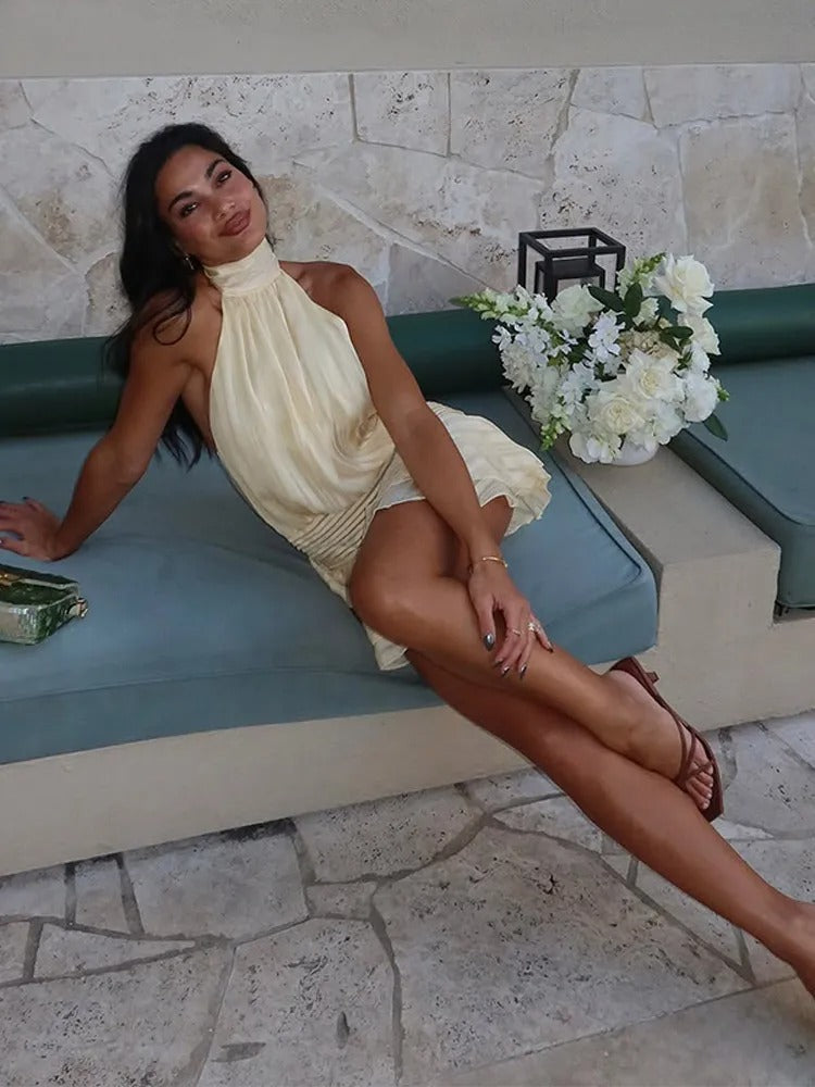 Sophia | Schwarzes Minikleid – Elegantes Falten-Satin für Abendveranstaltungen