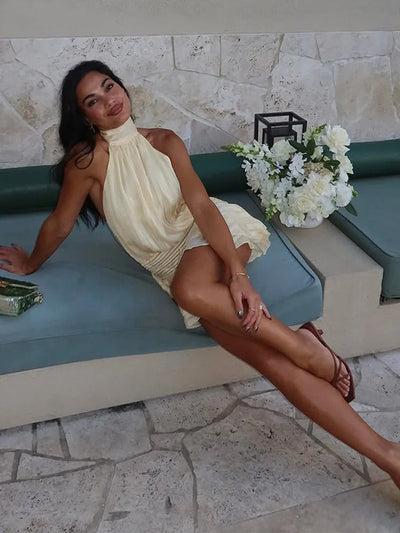 Sophia | Schwarzes Minikleid – Elegantes Falten-Satin für Abendveranstaltungen