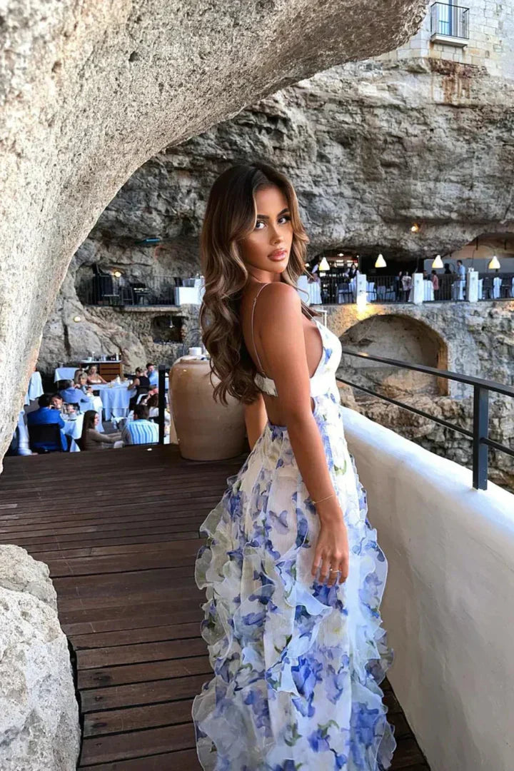 Evelyn | Maxikleid Sommer mit Blumendruck für Damen, Festlich und Elegant