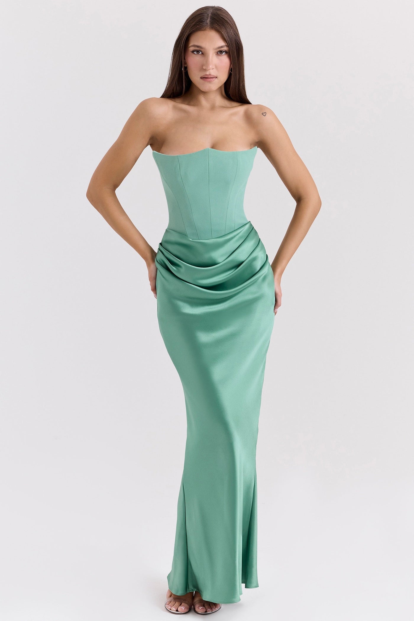 Carina | Maxikleid Festlich für Damen – Trägerloses Satin Maxi Kleid