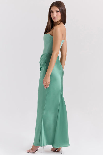 Carina | Maxikleid Festlich für Damen – Trägerloses Satin Maxi Kleid