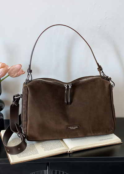 Vegane Wildleder Umhängetasche Damen – Kompakte Bucket Bag mit Reißverschluss