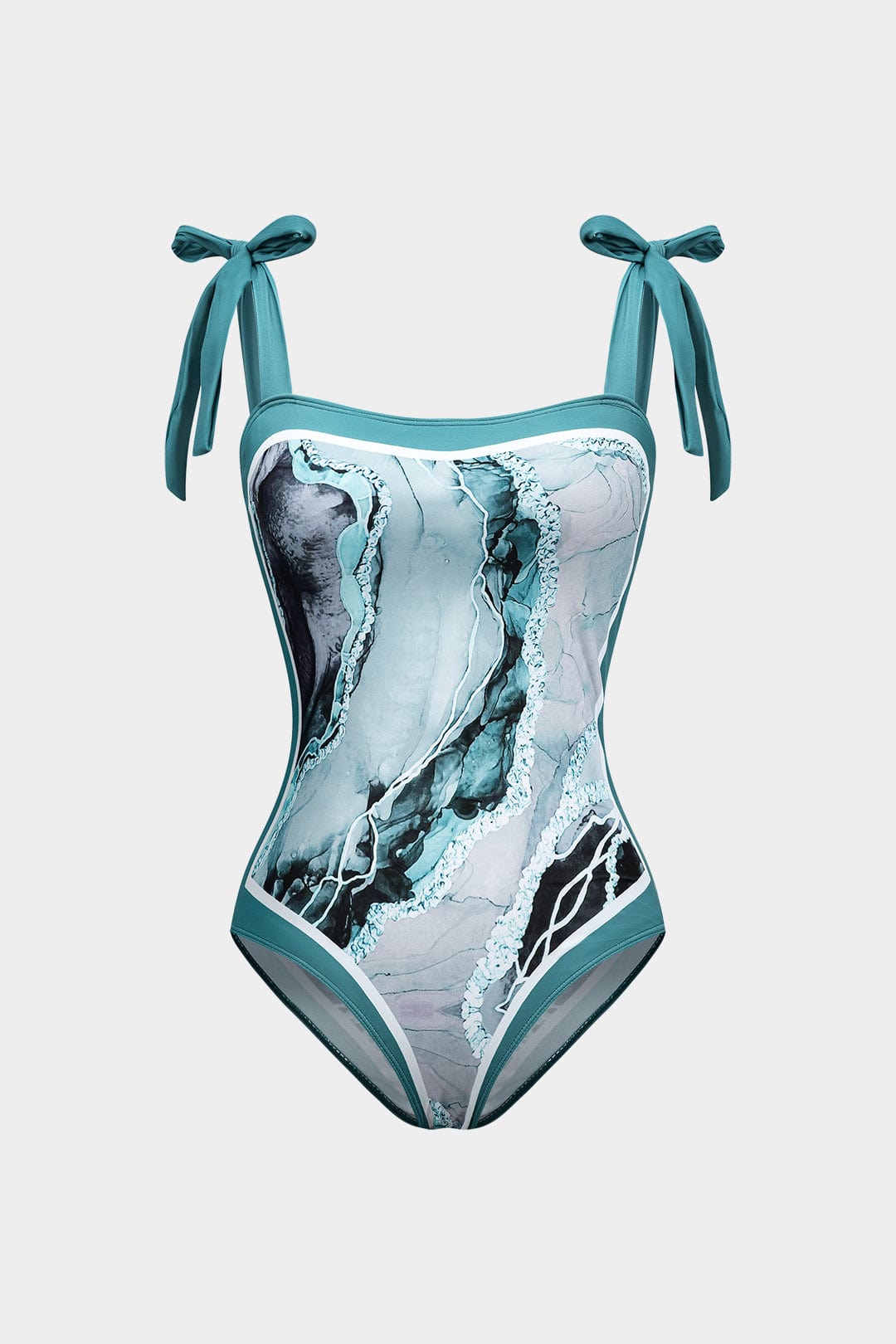 Angela | Zweiteiliges Badeanzug-Set mit abstraktem Print, Schleifen-Trägern und Pareo