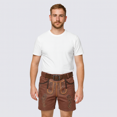 Kniebundlederhose Herren – Traditionelle Trachtenhose mit Stickerei & Schnürung fürs Oktoberfest