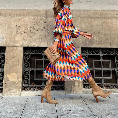 Mainne - Trendiges Geometrisches Damen Midikleid