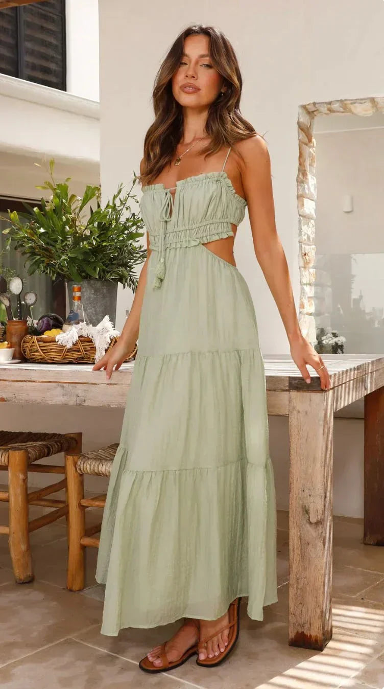 Damen Maxi Kleid Baumwolle Ärmellos Luftiger Schnitt Sommerstil