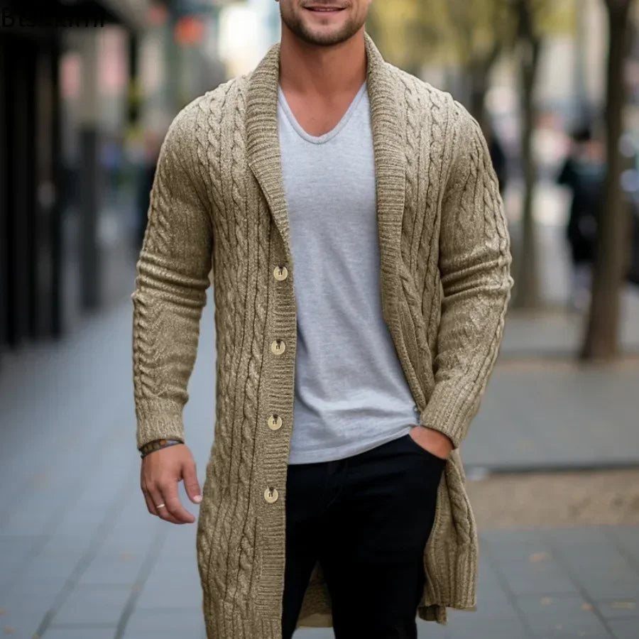 Lange Strickjacke Herren mit Knöpfen - Handgestrickt