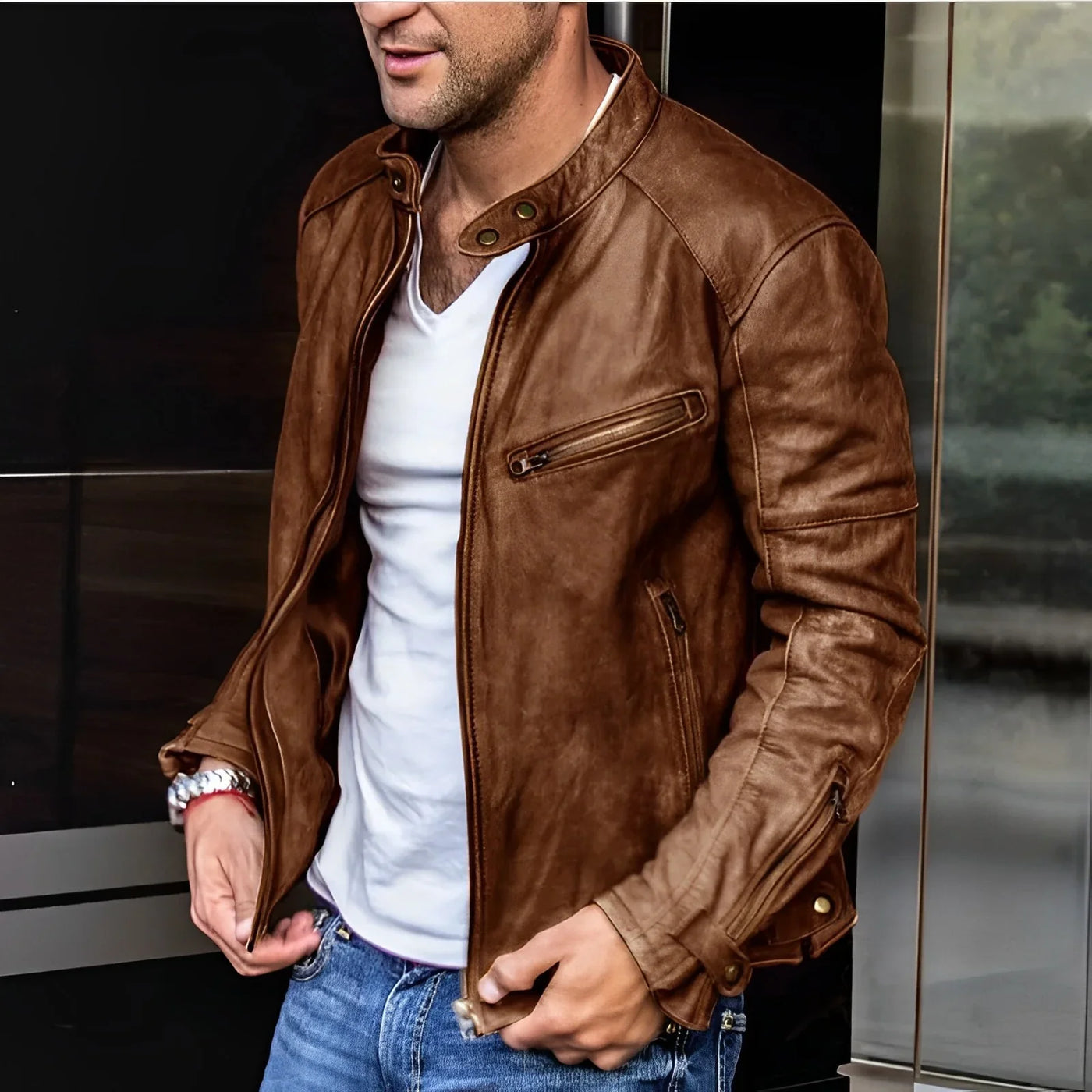 Herren Langarm Biker Jacke | Reißverschluss