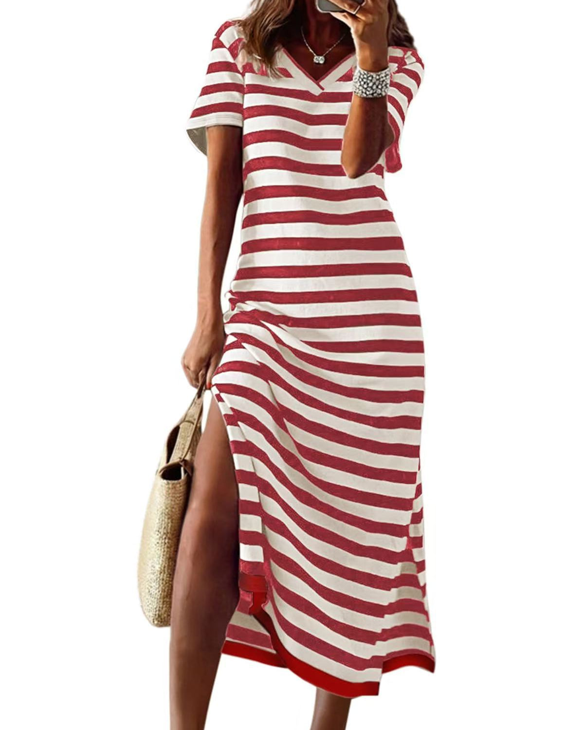 Maddie | Gestreiftes Split-T-Shirt-Kleid