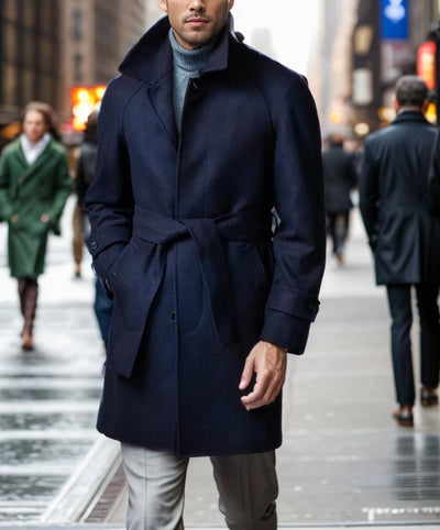 Herren eleganter Trenchcoat mit taillierbarem Gürtel und hochwertigem Innenfutter Aliams