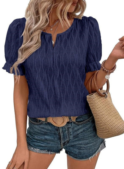 Jacquard-Top mit Puffärmeln für Damen – Trendy, locker und bequem