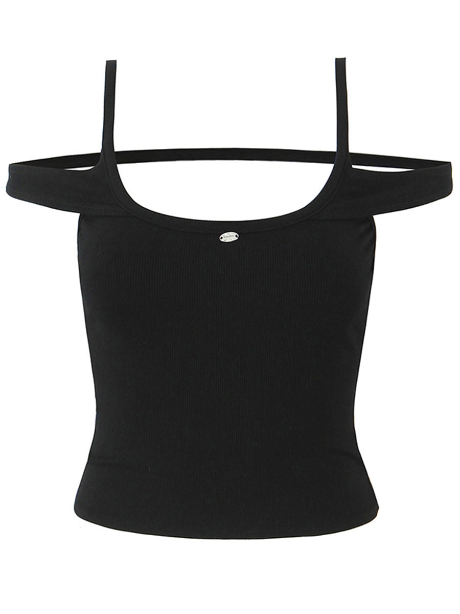 Schulterfreies Damen Top mit feiner Rippenstruktur