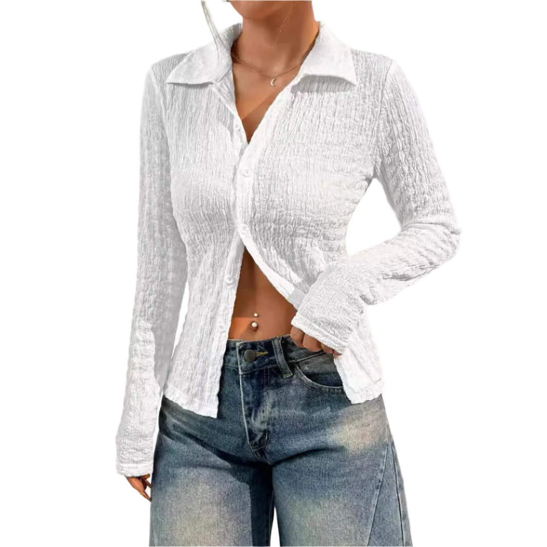 Strukturiertes Damenhemd - zeitloser Langarm-Stil