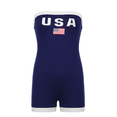 Trendy Bandeau Badeanzug mit USA-Motiv und Kontrastdetails – Lexie