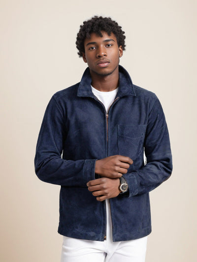 Herren Wildlederjacke mit modernem Stehkragen und praktischen Taschen Aliams