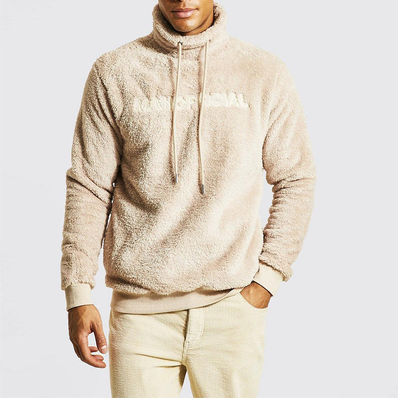 Herren gemütlicher Fleece-Pullover mit hohem Kragen und Kordelzug Aliams