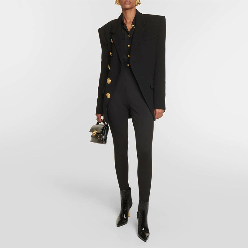 Oversized Damen Blazer mit goldenen Knöpfen – Schulterbetonter Bouclé‑Look