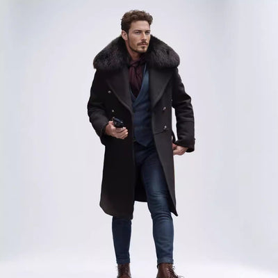 Herren eleganter Langmantel mit Teddyfellkragen Aliams