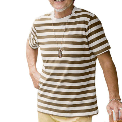 Herren klassisches Streifen-T-Shirt mit Brusttasche Aliams