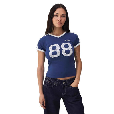Trendy Damen T-Shirt mit Spitzendetail & Kontrast-Ärmeln – Yelina