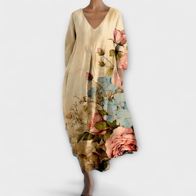 Fiona - Langes, Buntes Kleid mit V-Ausschnitt